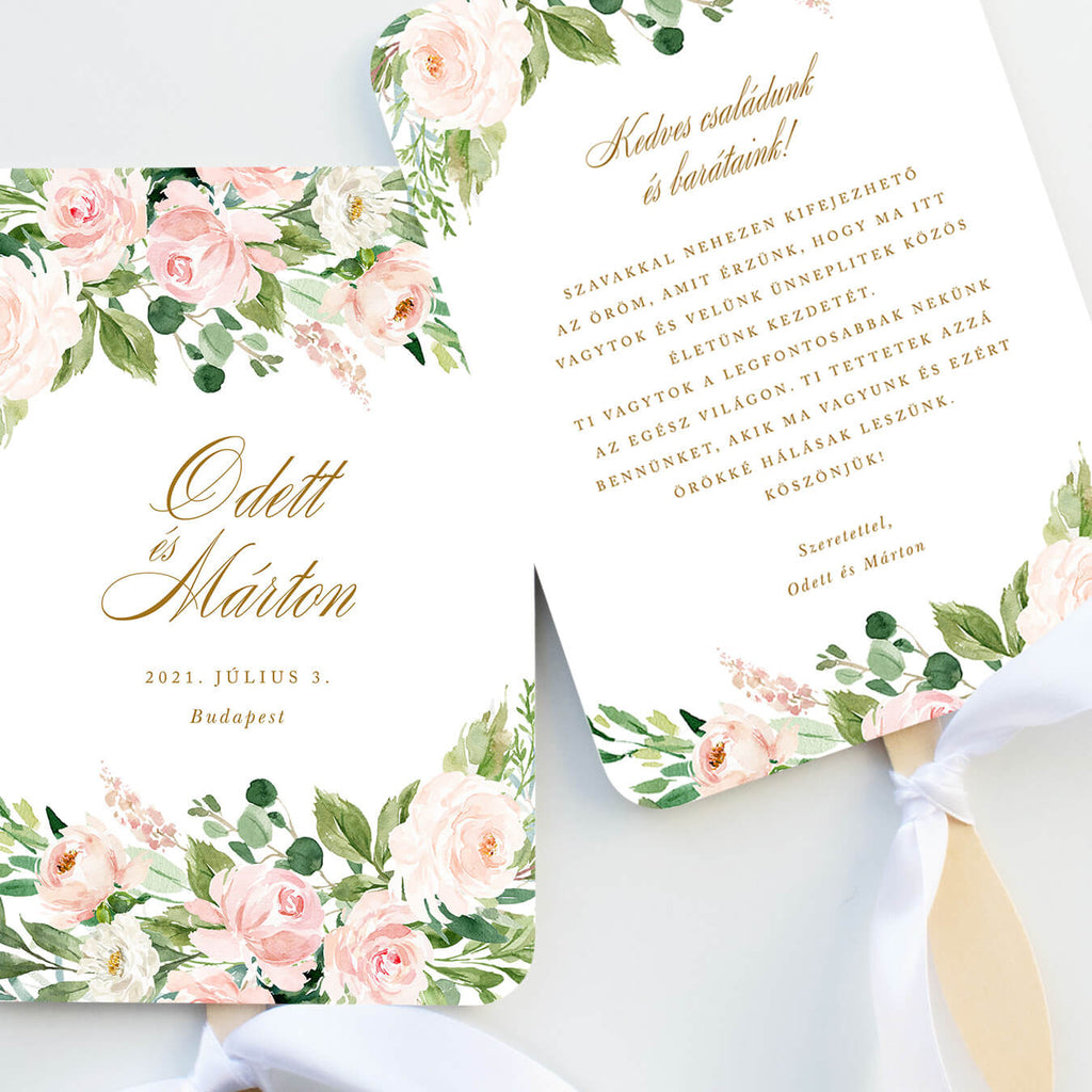 Blush virágos esküvői legyező - Instant Meghívó