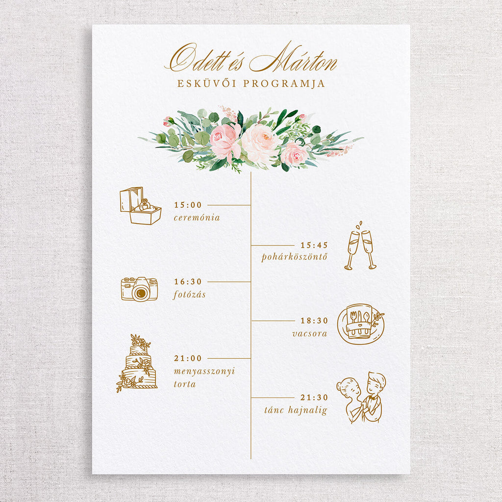 Blush virágos esküvői programtábla - Instant Meghívó