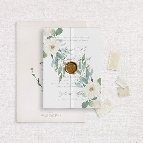 Fehér virágos esküvői pausz borító - Instant Meghívó
