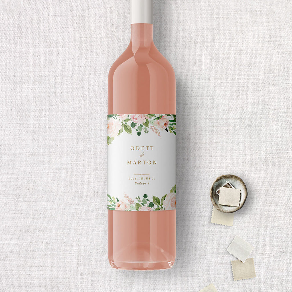 Blush virágos esküvői boros címke