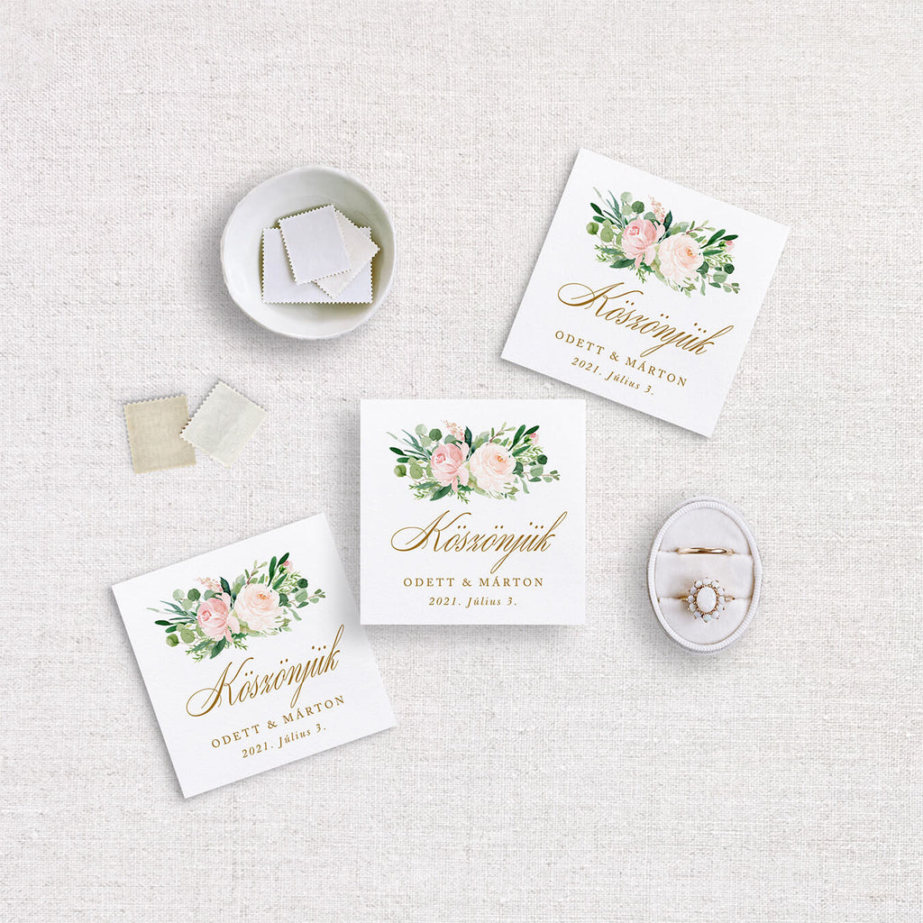 Blush virágos esküvői címke