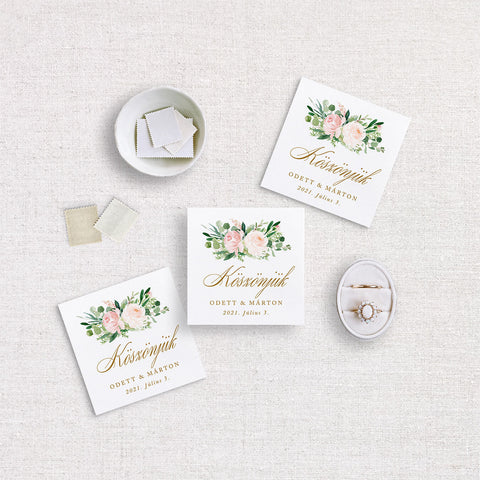 Blush virágos esküvői címke