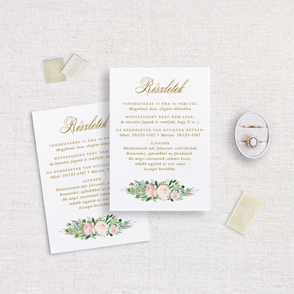 Blush virágos esküvői információs kártya