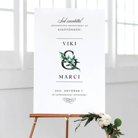 Instant Meghívó Egyszerű Greenery Esküvői Köszöntő Tábla