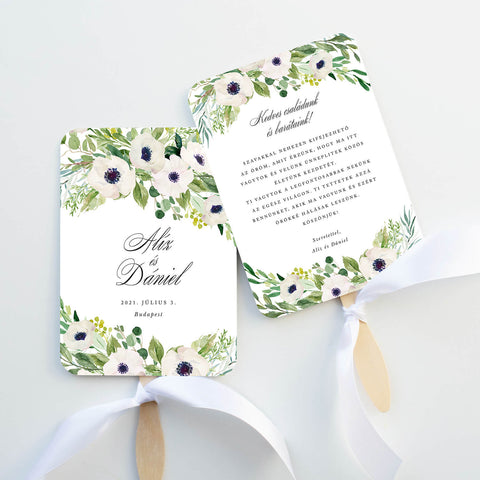 Fehér virágos esküvői legyező - Instant Meghívó
