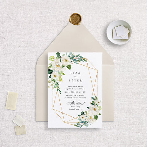 Fehér virágos esküvői meghívó - Instant Meghívó