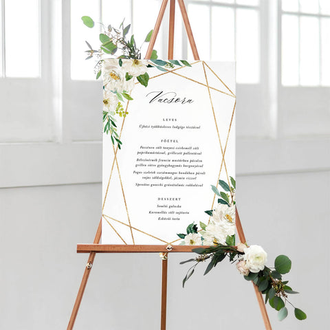 Fehér virágos esküvői menütábla - Instant Meghívó