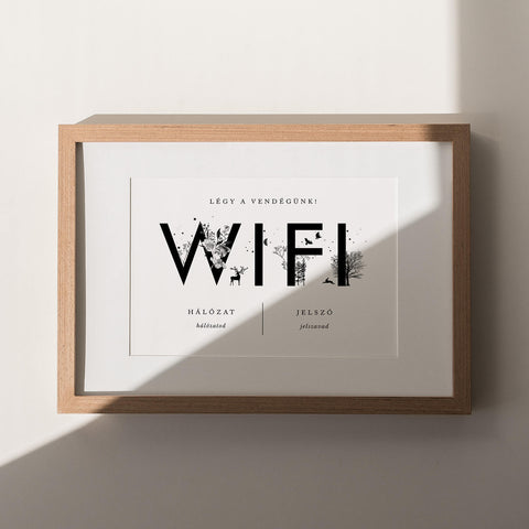 Fekete-fehér, egyszerű WiFi jelszó tábla - Instant Meghívó