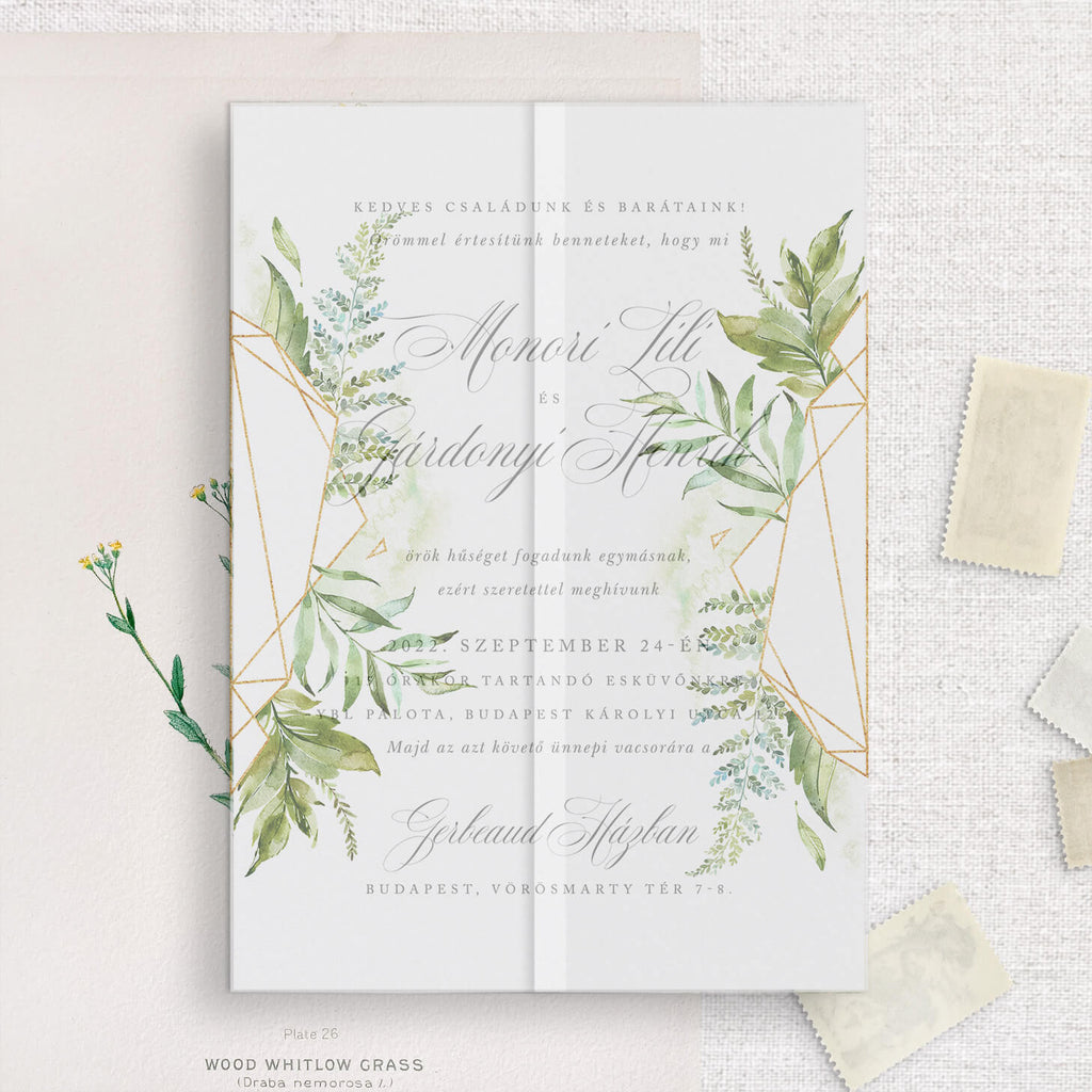 Geometrikus greenery esküvői pausz borító