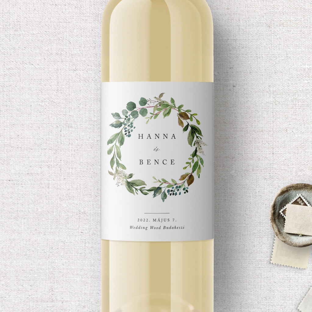 Greenery esküvői boros címke I.