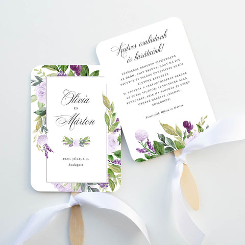 Halványlila virágos esküvői legyező - Instant Meghívó