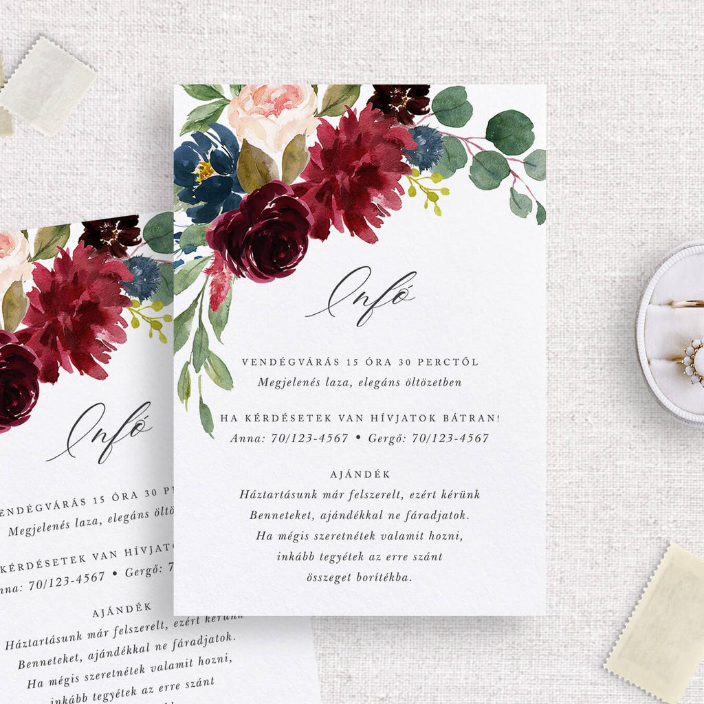 Elegáns. őszi esküvői információs kártya - Instant Meghívó