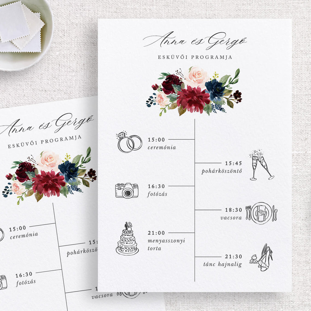 Elegáns, őszi esküvői program kártya - Instant Meghívó