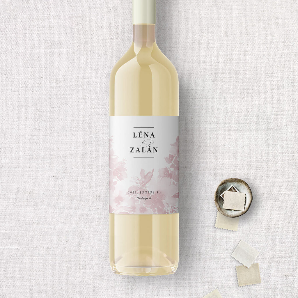 Instant Meghívó Pasztel virágok (blush) esküvői boros címke