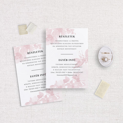 Instant Meghívó Pasztel virágok (blush) esküvői információs kártya