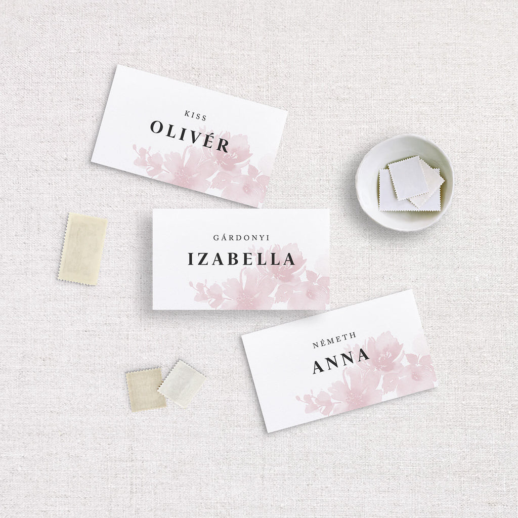 Instant Meghívó Pasztel virágok (blush) hajtott esküvői ültetőkártya
