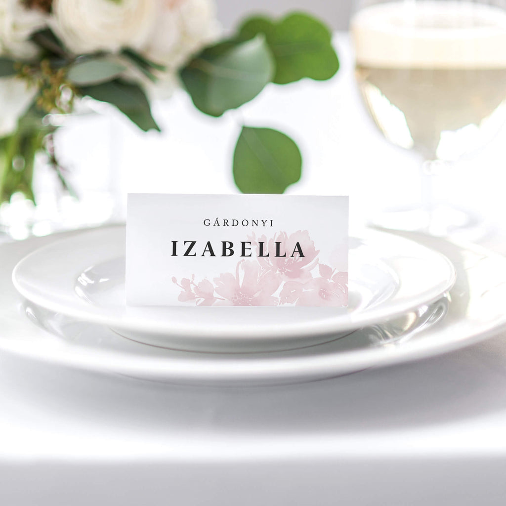 Instant Meghívó Pasztel virágok (blush) hajtott esküvői ültetőkártya