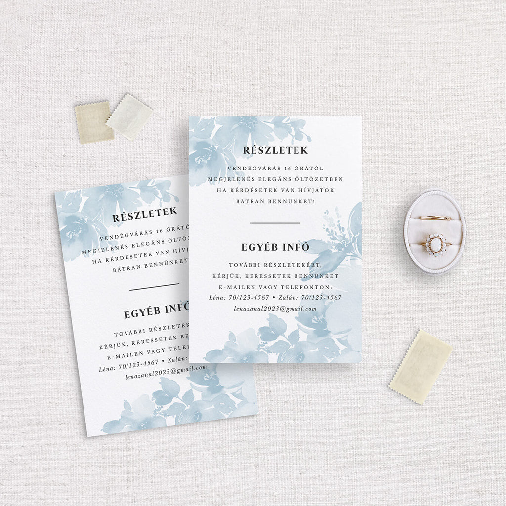 Instant Meghívó Pasztel virágok (kék) esküvői információs kártya