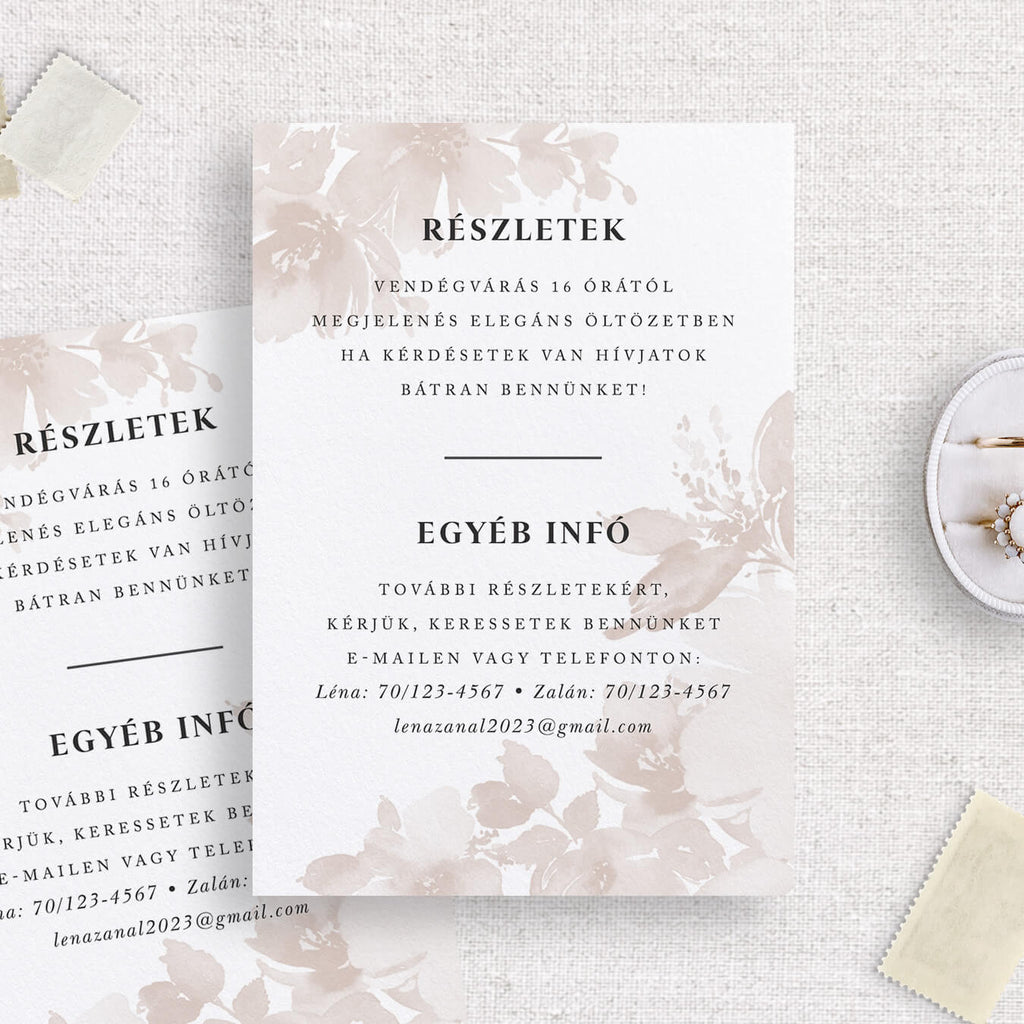 Instant Meghívó Pasztel virágok (latte) esküvői információs kártya