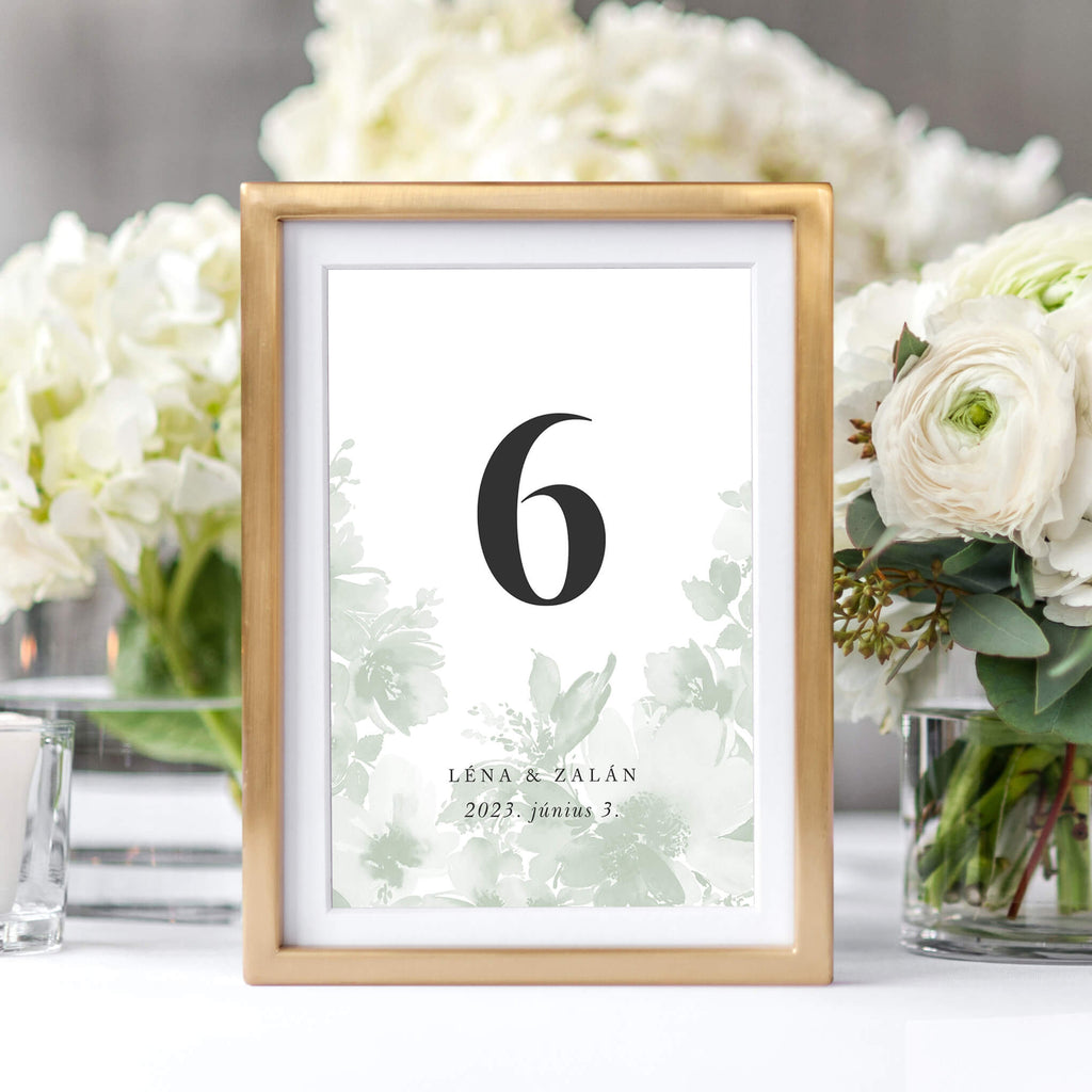 Instant Meghívó Pasztel virágok (zöld) esküvői asztalszám