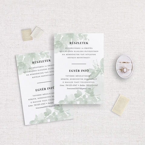 Instant Meghívó Pasztel virágok (zöld) esküvői információs kártya