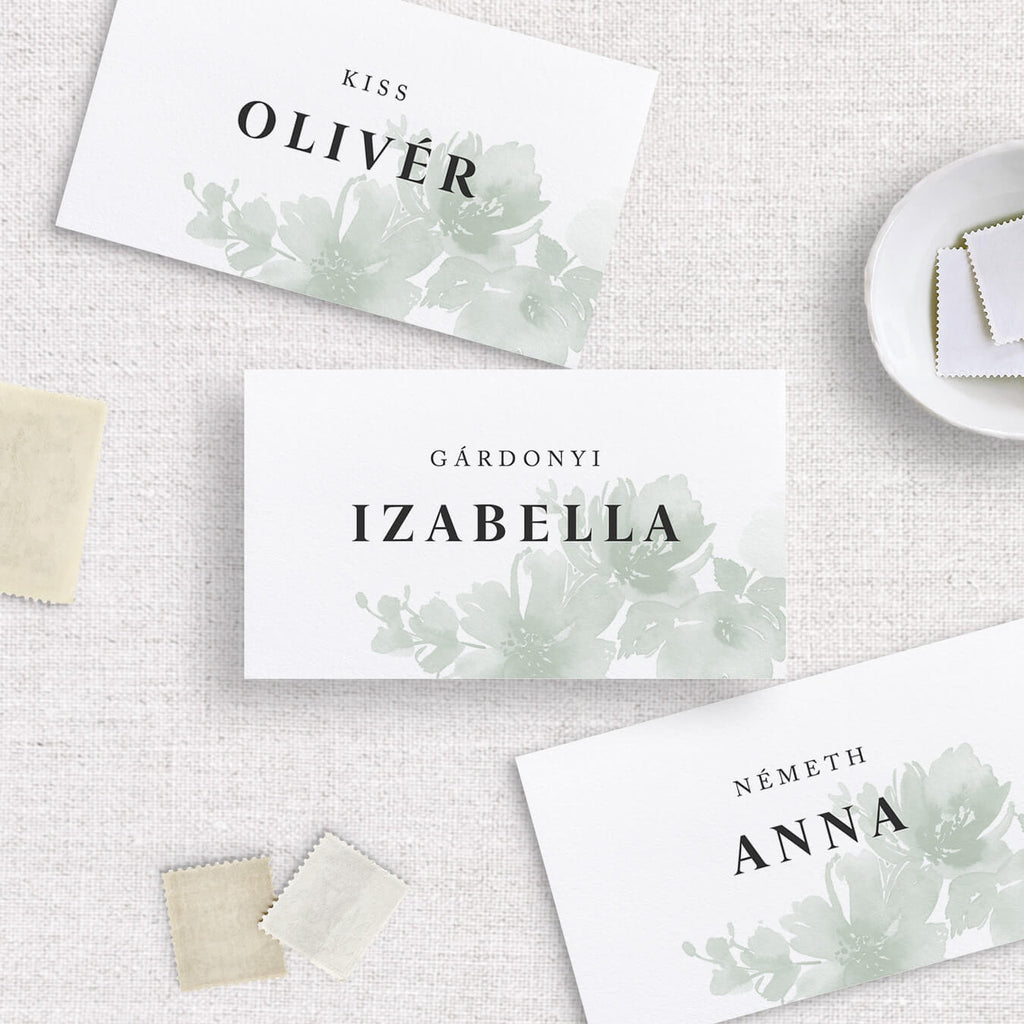 Instant Meghívó Pasztel virágok (zöld) hajtott esküvői ültetőkártya