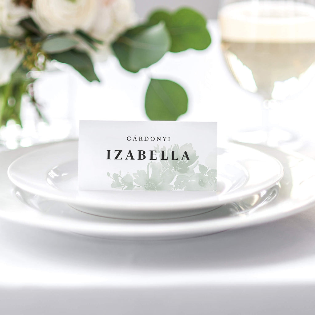 Instant Meghívó Pasztel virágok (zöld) hajtott esküvői ültetőkártya
