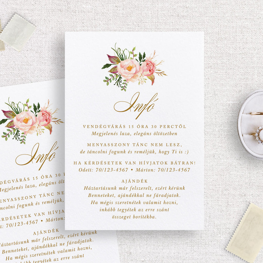 Pink virágos esküvői információs kártya