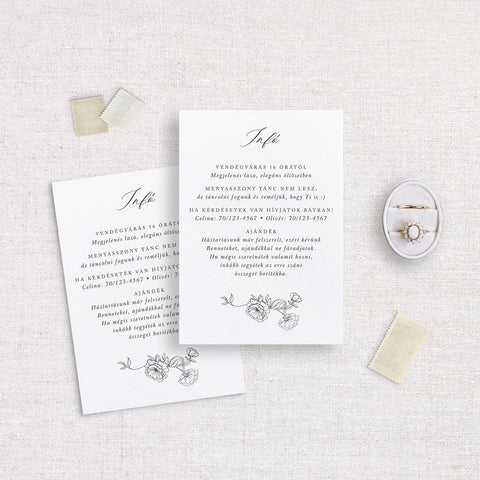 Egyszerű, rajzolt rózsás esküvői információs kártya