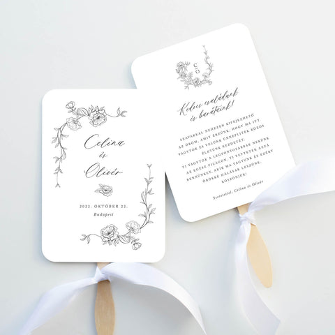 Egyszerű, rajzolt rózsás esküvői legyező - Instant Meghívó